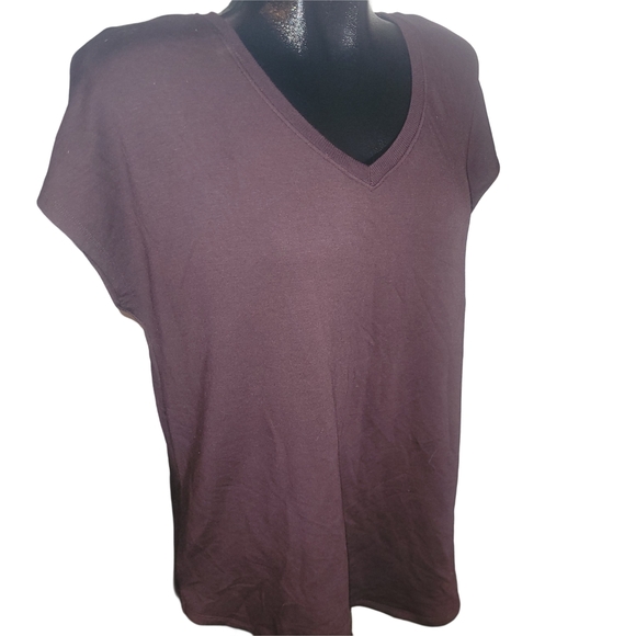 Hyba V-Neck Dark Plum Short Sleeve Top L - Picture 2 of 5